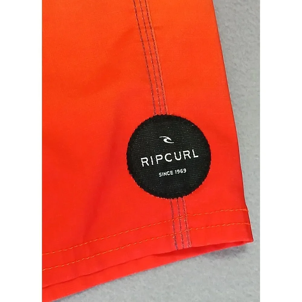 Rip Curl Board Shorts Mens Size 36 Orange Striped Drawstring Swim Trunks Pockets